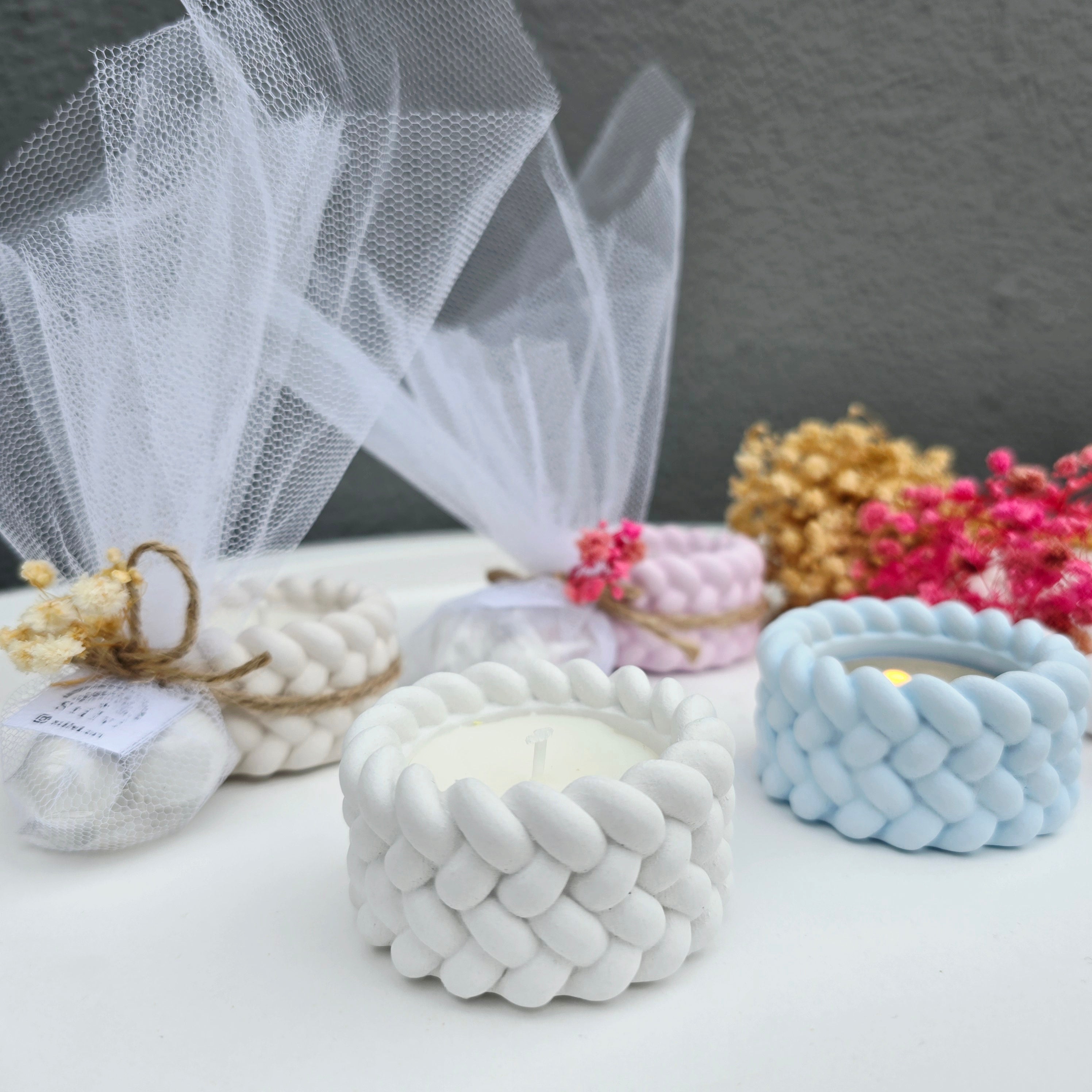 Μπομπονιέρα βάφτισης δοχείο πλεξούδα