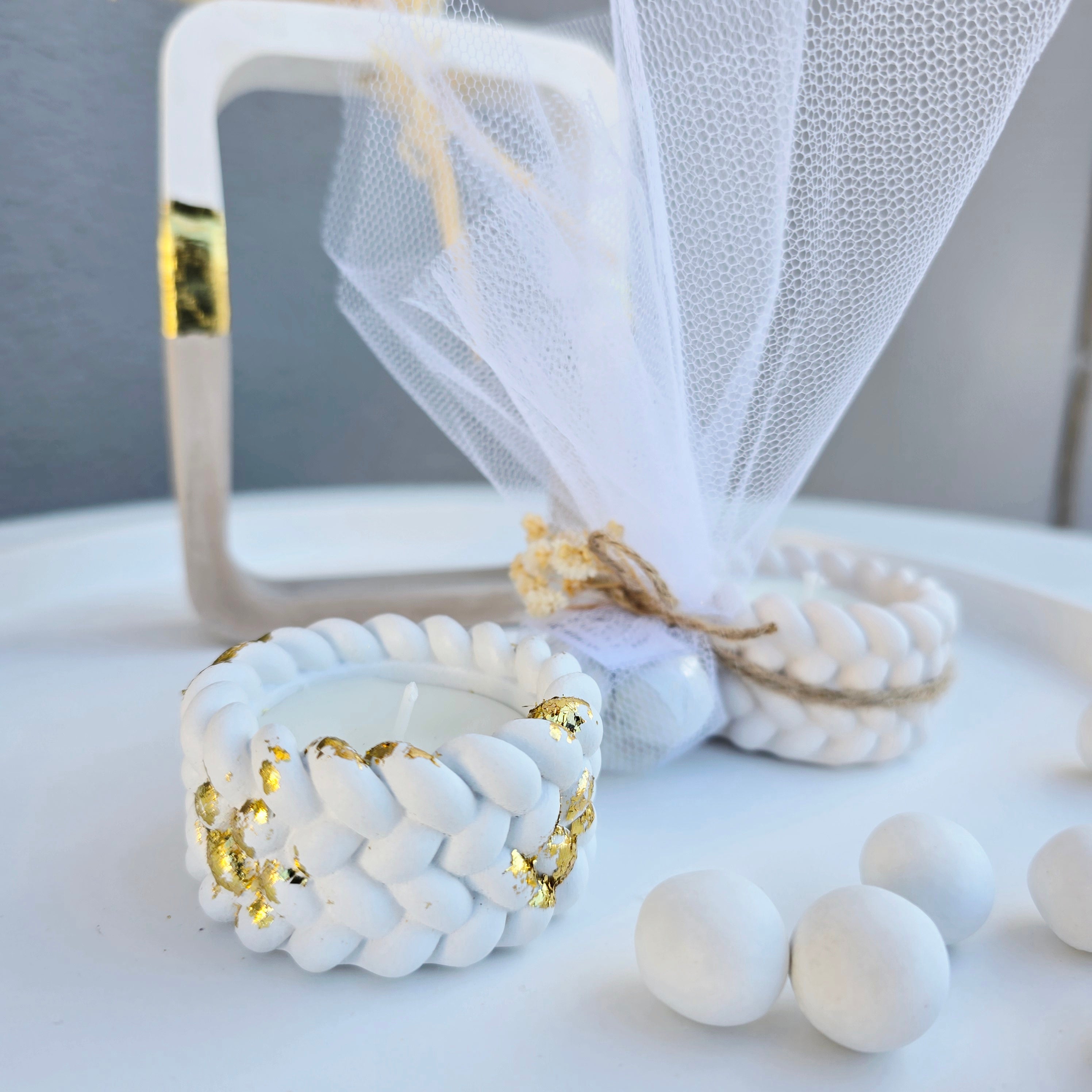 Μπομπονιέρα γάμου  δοχείο πλεξούδα